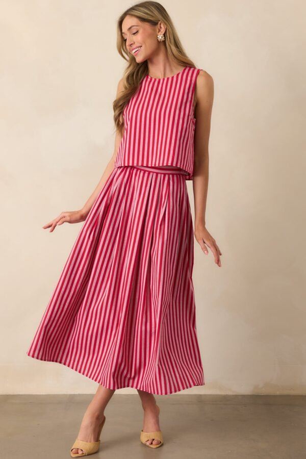 Be The Change Red Stripe Cotton Sleeveless Crop Top