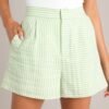 Boardwalk Bliss Light Green Stripe Shorts