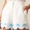 Camera Shy White Embroidered Scallop Hem High Waisted Shorts
