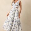 Callie Blue Palm Tree Print Cotton Cut-Out Maxi Dress