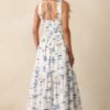 Callie Blue Palm Tree Print Cotton Cut-Out Maxi Dress