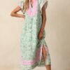Believe In Yourself Green Floral Rayon Kaftan Maxi Dress