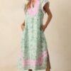 Believe In Yourself Green Floral Rayon Kaftan Maxi Dress