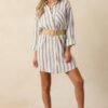 Better Than Expected Blue Stripe Cotton Mini Shirt Dress