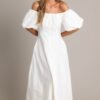 Cascade Couture White Off Shoulder Midi Dress