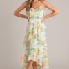 Blossom In Time Blue Multi Floral Ruffle Tiered Midi Dress