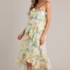 Blossom In Time Blue Multi Floral Ruffle Tiered Midi Dress