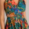 Callie Green Tropical Print Cotton Cut-Out Maxi Dress