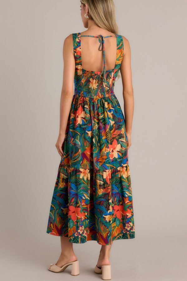 Callie Green Tropical Print Cotton Cut-Out Maxi Dress