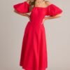 Cascade Couture Red Off Shoulder Midi Dress