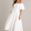 Cascade Couture White Off Shoulder Midi Dress