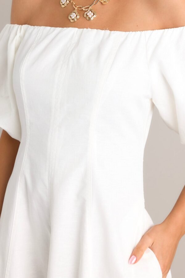 Cascade Couture White Off Shoulder Midi Dress