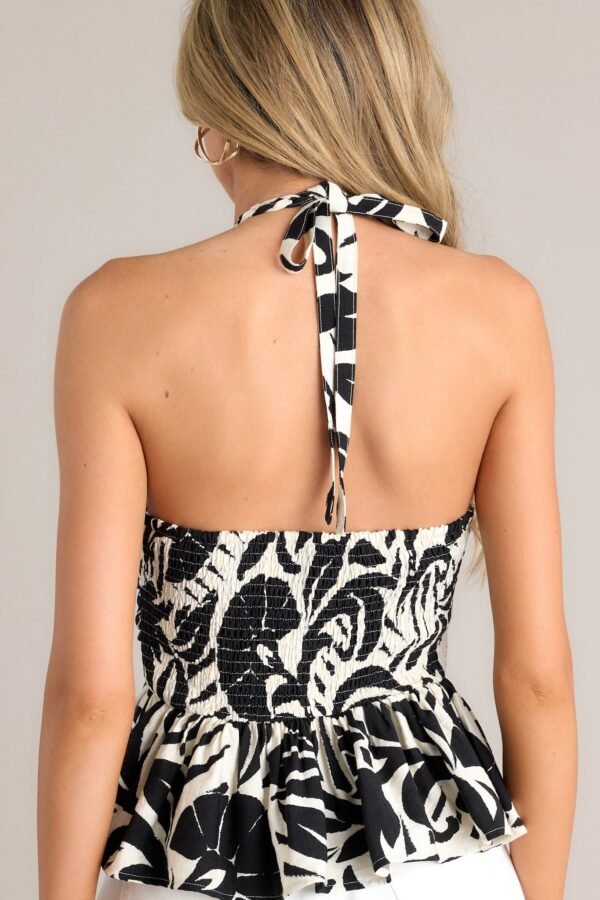 Caribbean Charm Black Tropical Print Halter Top
