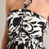 Caribbean Charm Black Tropical Print Halter Top