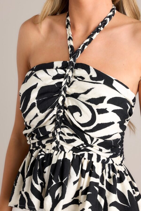 Caribbean Charm Black Tropical Print Halter Top