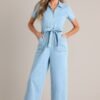 Blue Jean Beauty Light Wash Demin Zip Front Jumpsuit