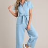 Blue Jean Beauty Light Wash Demin Zip Front Jumpsuit