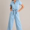 Blue Jean Beauty Light Wash Demin Zip Front Jumpsuit