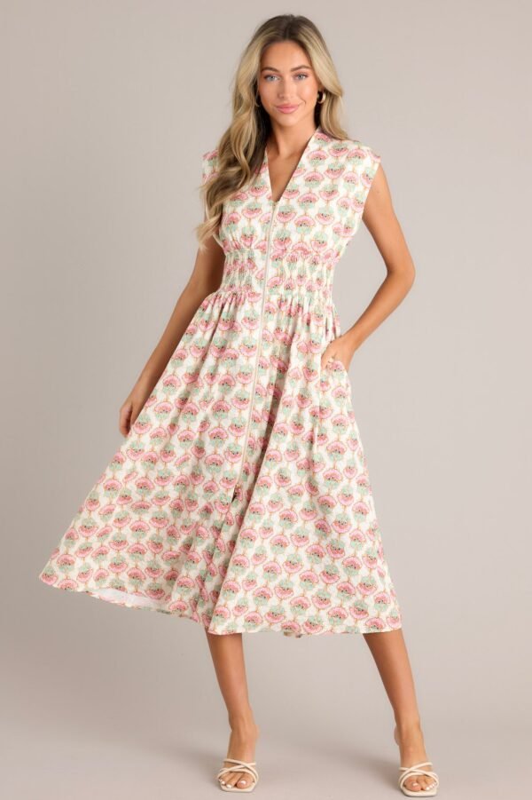 Blooming Daydream Ivory Multi Floral Midi Dress