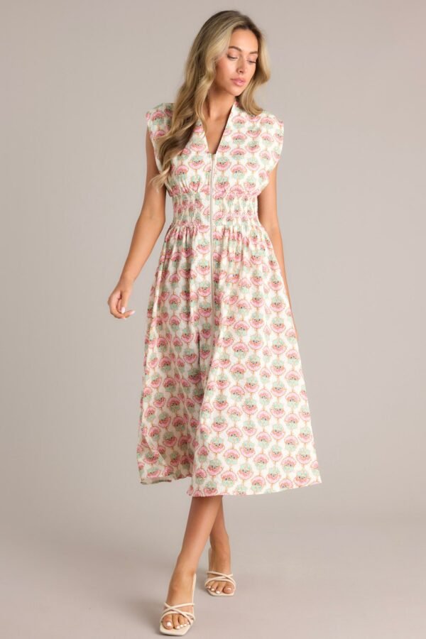 Blooming Daydream Ivory Multi Floral Midi Dress