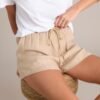 Behind Closed Doors Tan Drawstring Shorts