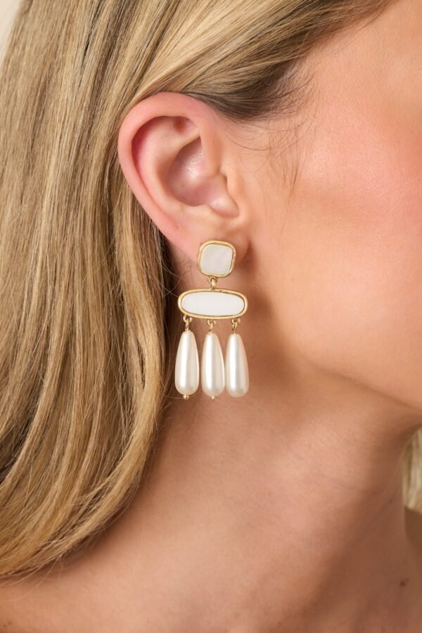 Can't Keep Waiting Gold Ivory Pearlescent Drop Earrings