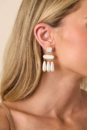 Can't Keep Waiting Gold Ivory Pearlescent Drop Earrings