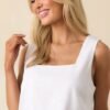 Blissfully Chill Days White Linen Blend Sleeveless Crop Top