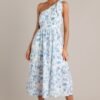 Bluebell Bliss Blue Floral One Shoulder Midi Dress
