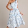 Bluebell Bliss Blue Floral One Shoulder Midi Dress