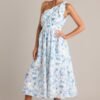 Bluebell Bliss Blue Floral One Shoulder Midi Dress