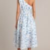 Bluebell Bliss Blue Floral One Shoulder Midi Dress