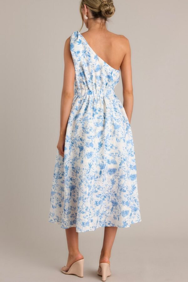 Bluebell Bliss Blue Floral One Shoulder Midi Dress