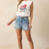 Bird's Eye View White Cotton Cap Sleeve Parrot Graphic Tee