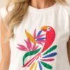 Bird's Eye View White Cotton Cap Sleeve Parrot Graphic Tee