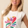 Bird's Eye View White Cotton Cap Sleeve Parrot Graphic Tee
