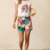 Bird's Eye View White Cotton Cap Sleeve Parrot Graphic Tee
