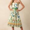 Aylaya Sao Paulo Ivory Tropical Print Cotton Midi Dress