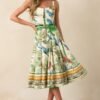 Aylaya Sao Paulo Ivory Tropical Print Cotton Midi Dress