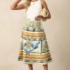 Aylaya Amazon Ivory Tropical Print Cotton Midi Skirt