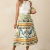 Aylaya Amazon Ivory Tropical Print Cotton Midi Skirt