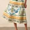 Aylaya Amazon Ivory Tropical Print Cotton Midi Skirt