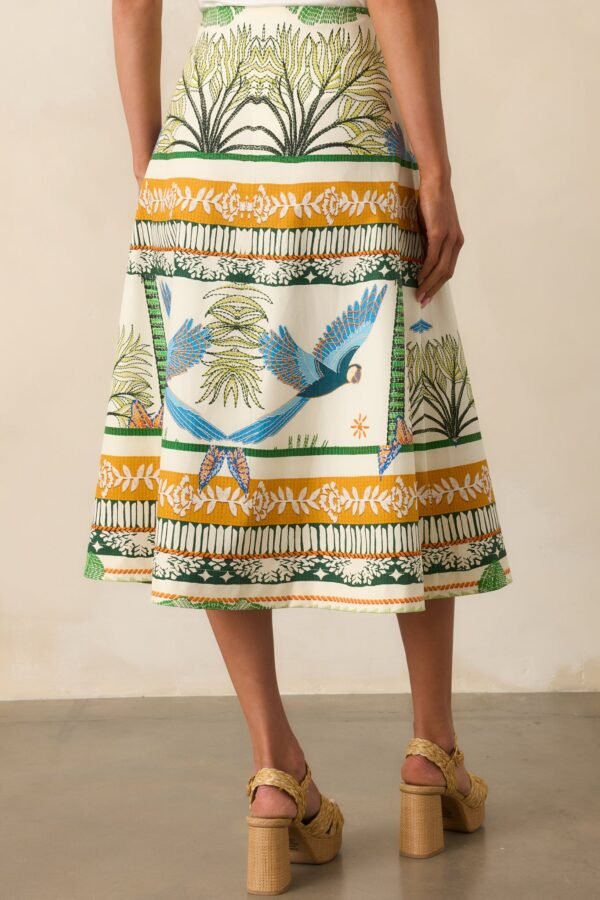 Aylaya Amazon Ivory Tropical Print Cotton Midi Skirt