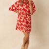 Aylaya Red Geometric Print Linen Blend Venice Mini Dress