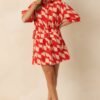 Aylaya Red Geometric Print Linen Blend Venice Mini Dress