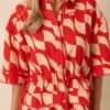 Aylaya Red Geometric Print Linen Blend Venice Mini Dress