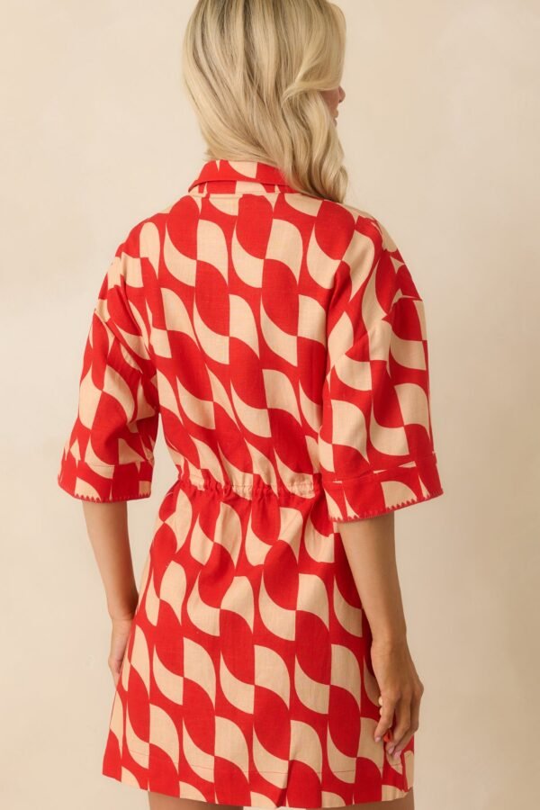 Aylaya Red Geometric Print Linen Blend Venice Mini Dress