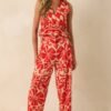 Aylaya Red Floral Print Linen Blend Key West Pants