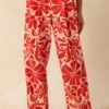 Aylaya Red Floral Print Linen Blend Key West Pants