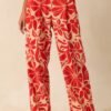 Aylaya Red Floral Print Linen Blend Key West Pants
